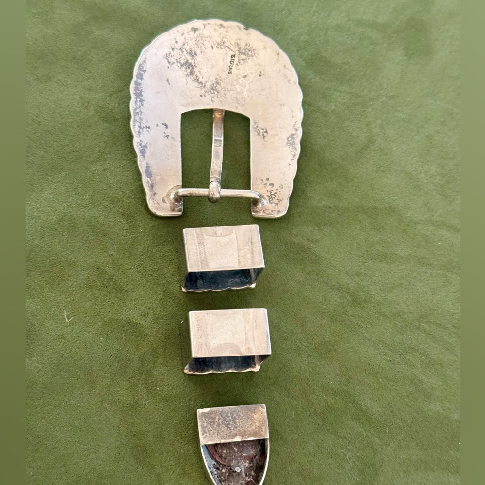 Vintage Native American Ranger four piece belt buckle set. Sterling silver. 3/4” - Picture 8 of 13